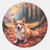 Corgi in herfstbladeren Herfst Inspire Ronde Sticker (Voorkant)