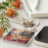 Corgi in herfstbladeren Herfst Inspire Sleutelhanger (Voorkant Rechts)