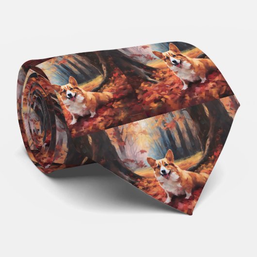 Corgi in herfstbladeren Herfst Inspire Stropdas (Opgerold)
