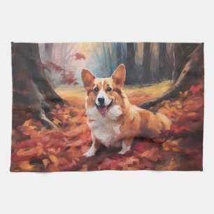Corgi in herfstbladeren Herfst Inspire Theedoek