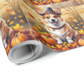 Corgi in herfstbladeren Thanksgiving Kunst Cadeaupapier (Rol Hoek)