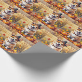 Corgi in herfstbladeren Thanksgiving Kunst Cadeaupapier (Hoek)
