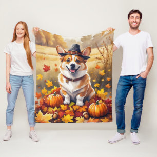 Corgi in herfstbladeren Thanksgiving kunst Fleece Deken