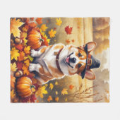Corgi in herfstbladeren Thanksgiving kunst Fleece Deken (Voorkant (Horizontaal))
