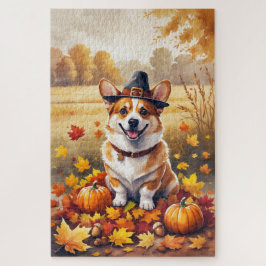Corgi in herfstbladeren Thanksgiving kunst Legpuzzel