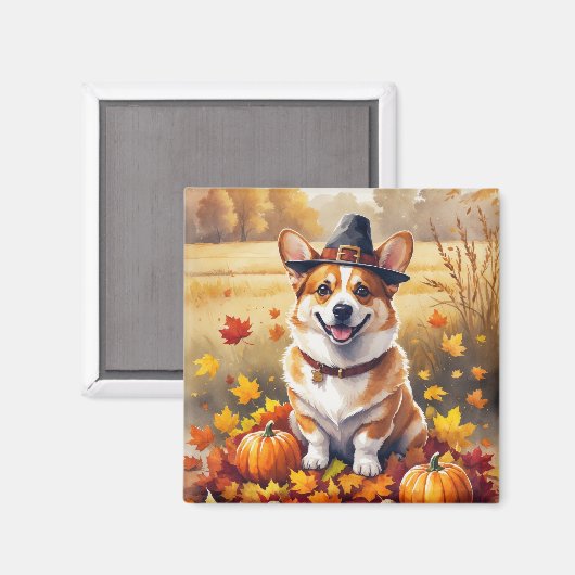 Corgi in herfstbladeren Thanksgiving kunst Magneet (Voorkant / Achterkant)