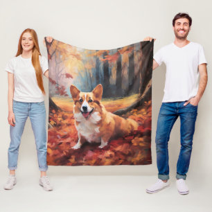 Corgi in herfstbladeren val inspireert fleece deken