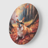 Corgi in herfstbladeren val inspireert grote klok (Hoek)
