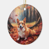 Corgi in herfstbladeren val inspireert keramisch ornament (Links)