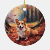 Corgi in herfstbladeren val inspireert keramisch ornament (Achterkant)