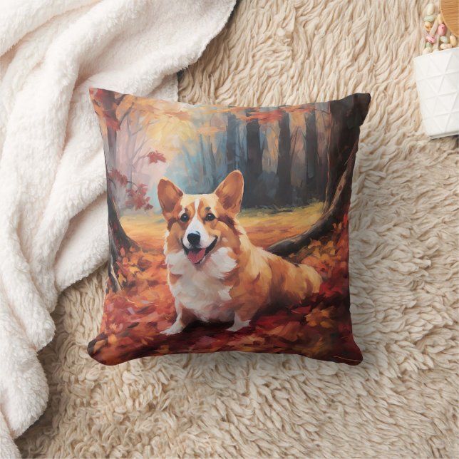 Corgi in herfstbladeren val inspireert kussen (Deken)