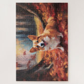 Corgi in herfstbladeren val inspireert legpuzzel (Verticaal)