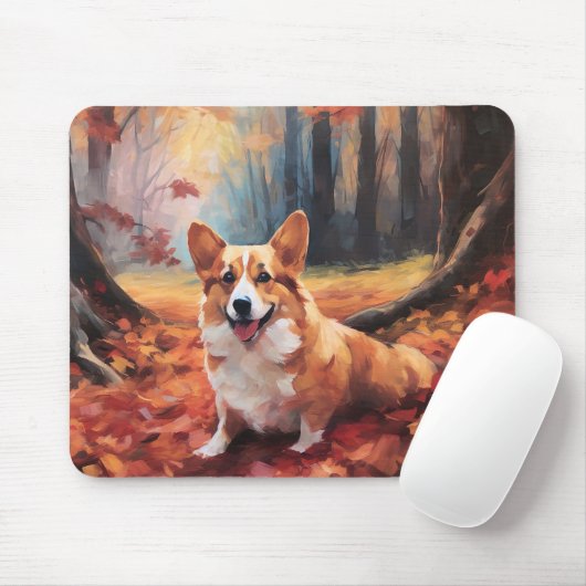 Corgi in herfstbladeren val inspireert muismat (Met muis)
