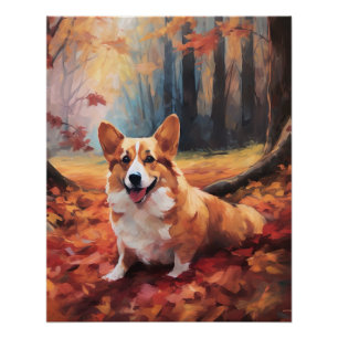 Corgi in herfstbladeren val inspireert perfect poster