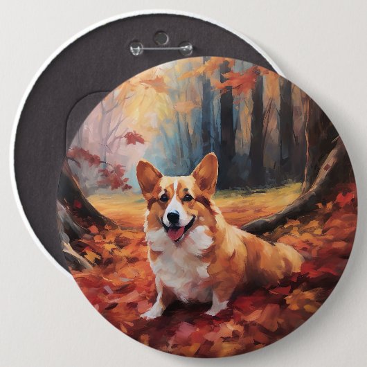Corgi in herfstbladeren val inspireert ronde button 6,0 cm (Voorkant /achterkant)
