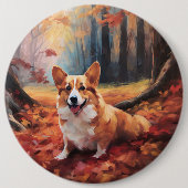Corgi in herfstbladeren val inspireert ronde button 6,0 cm (Voorkant)