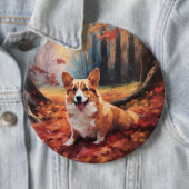 Corgi in herfstbladeren val inspireert ronde button 6,0 cm (In situ)