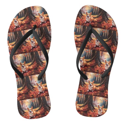 Corgi in herfstbladeren val inspireert teenslippers (Voetbed)