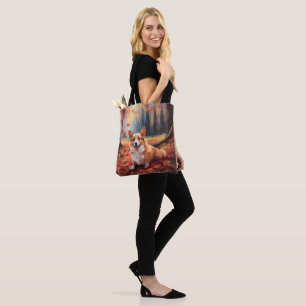 Corgi in herfstbladeren val inspireert tote bag