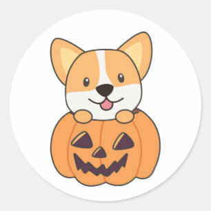 Corgi In Pompoen Leuke Honden Gelukkige Halloween Ronde Sticker