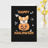 Corgi in Pumpkin Cute Dogs Happy Halloween Kaart (Gele Bloem)