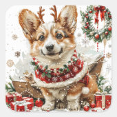 Corgi in rendierkostuum van Sleigh Vierkante Sticker (Voorkant)