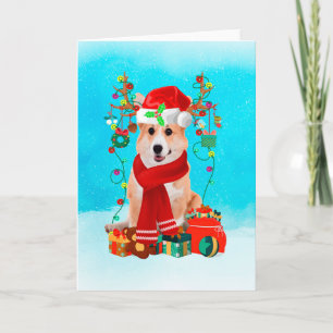 Corgi in sneeuw met kerstcadeaus kaart