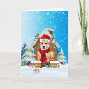 Corgi in sneeuw met kerstcadeaus kaart