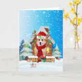 Corgi in sneeuw met kerstcadeaus kaart (Gele Bloem)
