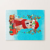 Corgi in sneeuw met kerstcadeaus legpuzzel (Horizontaal)