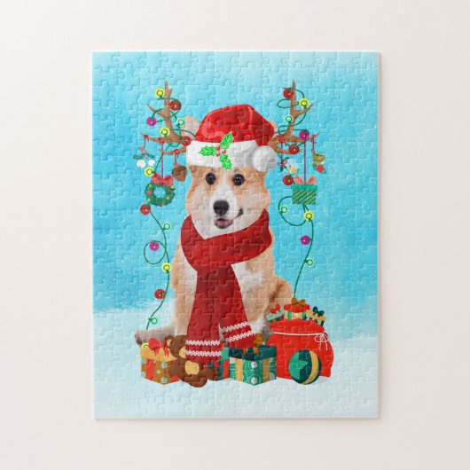 Corgi in sneeuw met kerstcadeaus legpuzzel (Verticaal)