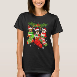 Corgi in sokken Kerstman hoed Kerstverlichting T-shirt