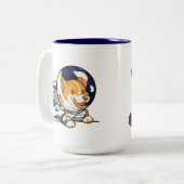 Corgi in Space Suit Tweekleurige Koffiemok (Voorkant links)