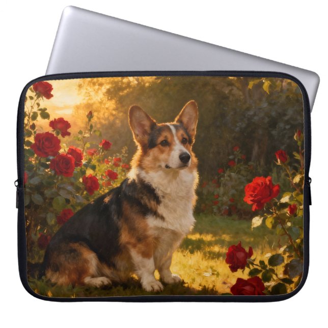 Corgi in the Roses I Laptop Sleeve (Voorkant)