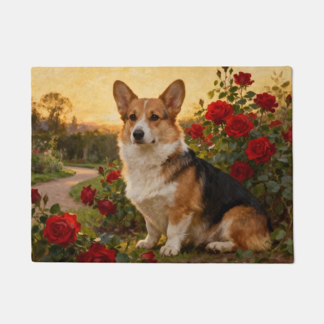 Corgi in the Roses II Deurmat (Voorkant)