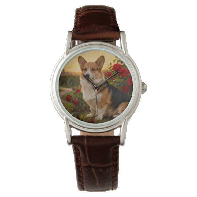 Corgi in the Roses II Horloge (Voorkant)