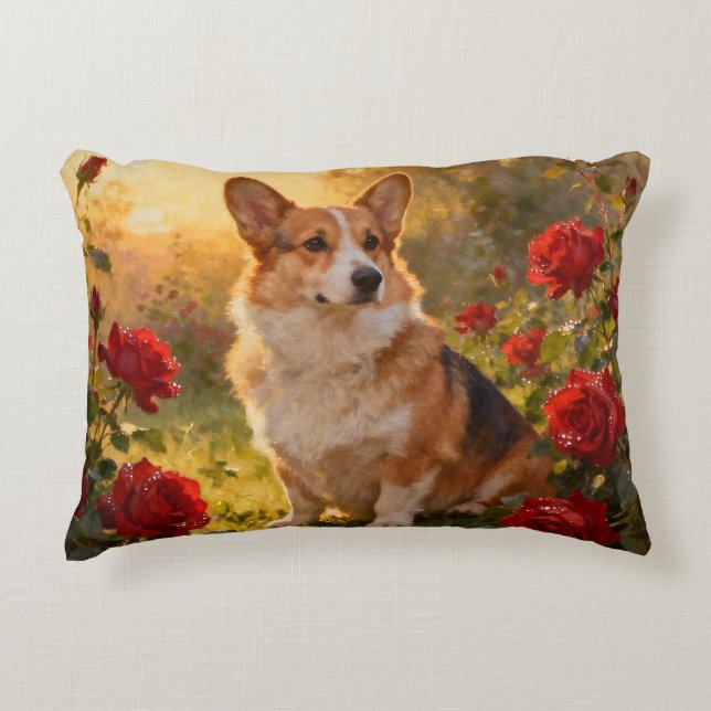 Corgi in the Roses III Accent Kussen (Voorkant)