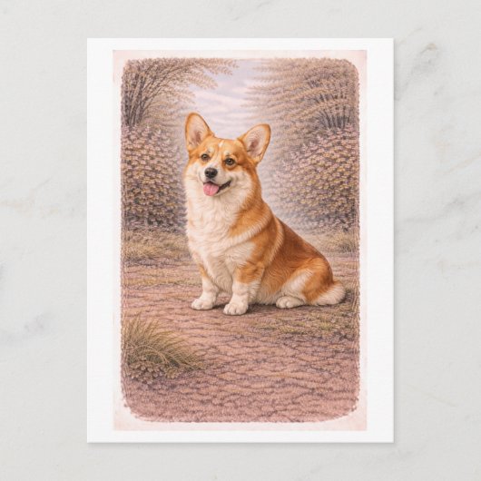 Corgi in vintage stijl briefkaart (Voorkant)