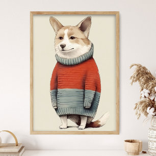 Corgi in wintertrui, Grappige hond decoratie, Knuf Poster