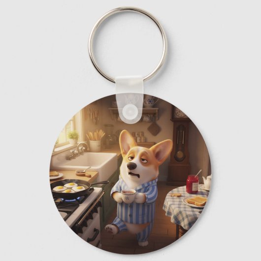 Corgi is geen ochtendmens sleutelhanger (Voorkant)