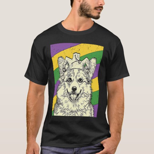 Corgi Jester Mardi Gras Hondenmoeder of -vader T-shirt (Voorkant)