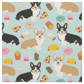 Corgi Junk Food Fabric - Corgis design Stof (Close Up)