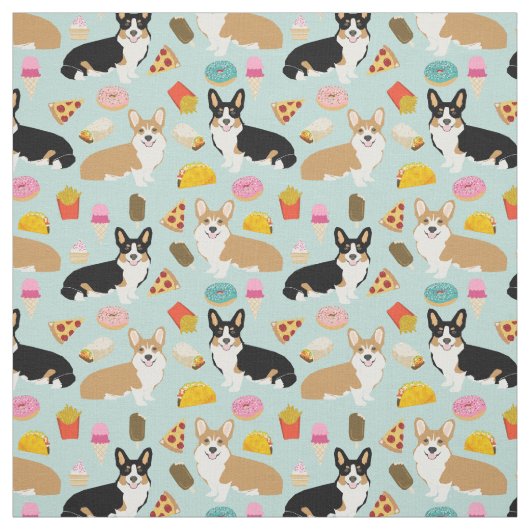 Corgi Junk Food Fabric - Corgis design Stof (Swatch)
