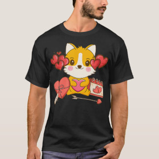 Corgi Kawaii Valentijnsdag Cute Doggie Puppy VDay T-shirt
