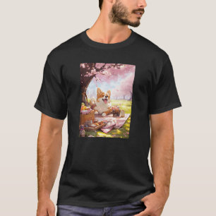 Corgi Kersenbloesem Grappige Hond Picknick T-shirt