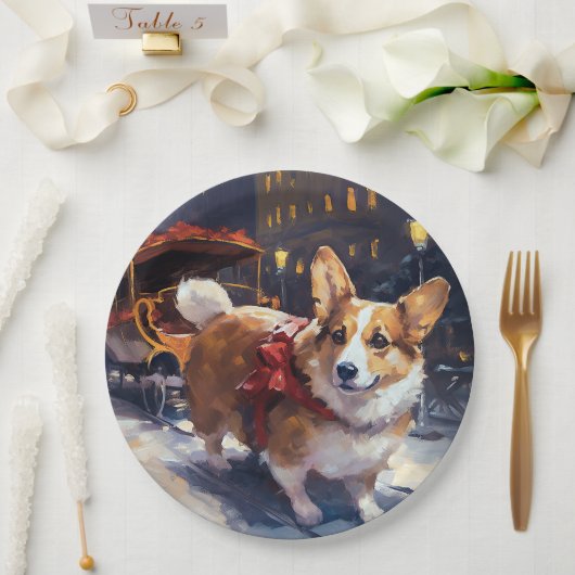Corgi Kerst Feestelijke Periode Papieren Bordje (Huwelijk)