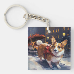 Corgi Kerst Feestelijke Periode Sleutelhanger