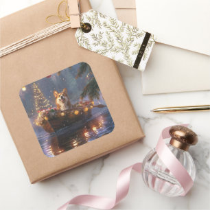 Corgi Kerst Festieve Reis Vierkante Sticker