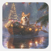 Corgi Kerst Festieve Reis Vierkante Sticker (Voorkant)