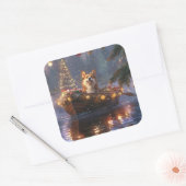 Corgi Kerst Festieve Reis Vierkante Sticker (Envelop)